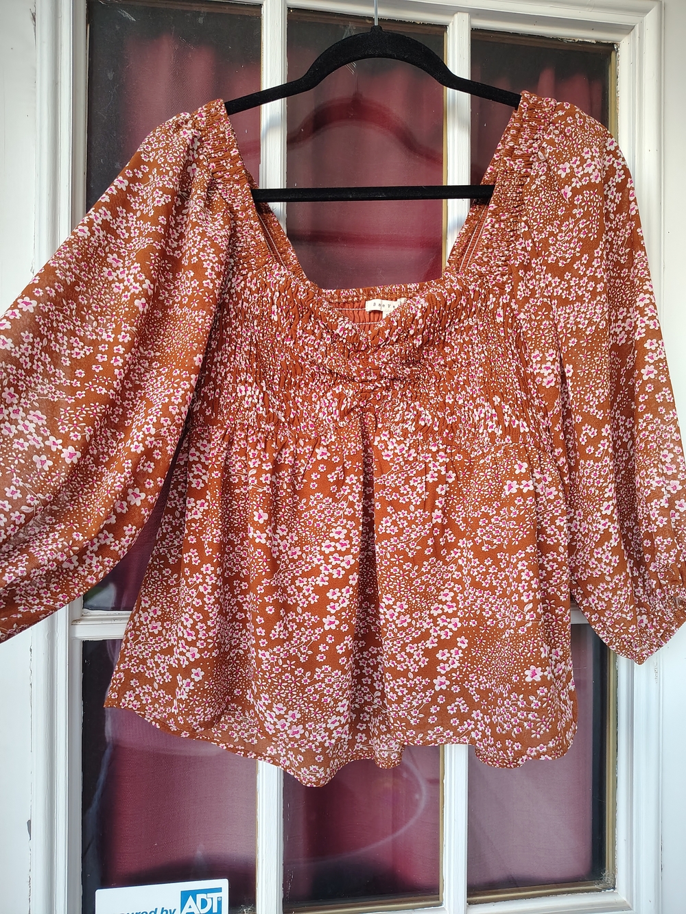 Smocked Peasant Blouse - Rust Floral